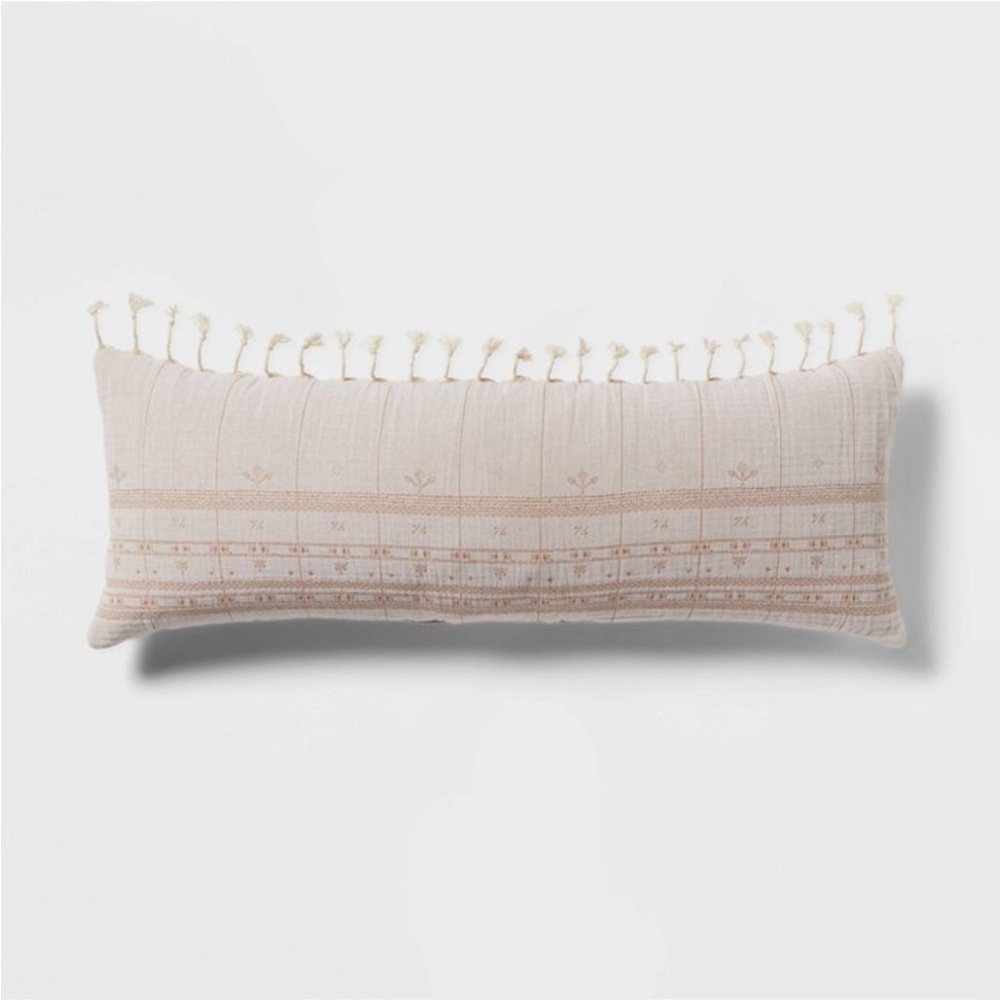 14"×36" Traditional Embroidered Oblong
Decorative Pillow Ivory NEW